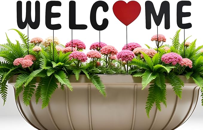 Metal Welcome Letter Garden Stake Decorative Letters Stick Yard Art Stake Indoor Outdoor for Flower Pot Patio Lawn Decor