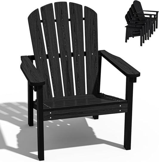 nevilywood Compact Stackable Adirondack Chairs, 26.3" Wide HDPE Outdoor Patio Chairs - Durable, Space-Saving Design for Porch, Lawn or Garden, Black