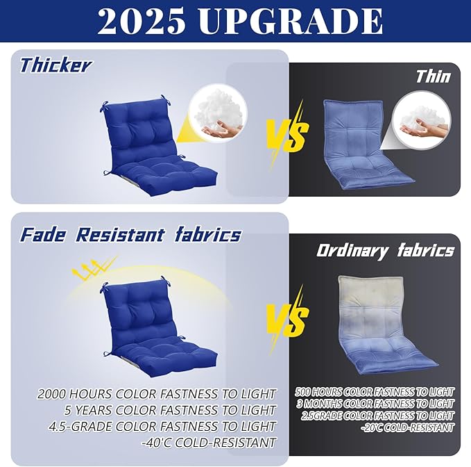 Marsui 6 Pcs Outdoor Indoor High Back Chair Cushions Patio Furniture Tufted Pillow with Ties All Weather Replacement Outdoor Rocking Chair Cushions, 42 x 21 Inches (Navy Blue)