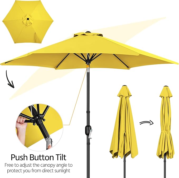 Yaheetech Patio Umbrella, 9FT Outdoor Table Market Umbrella with Push Button Tilt and Crank, Yard Sun Shade UV Protection Waterproof for Garden, Deck, Backyard, Pool, Yellow