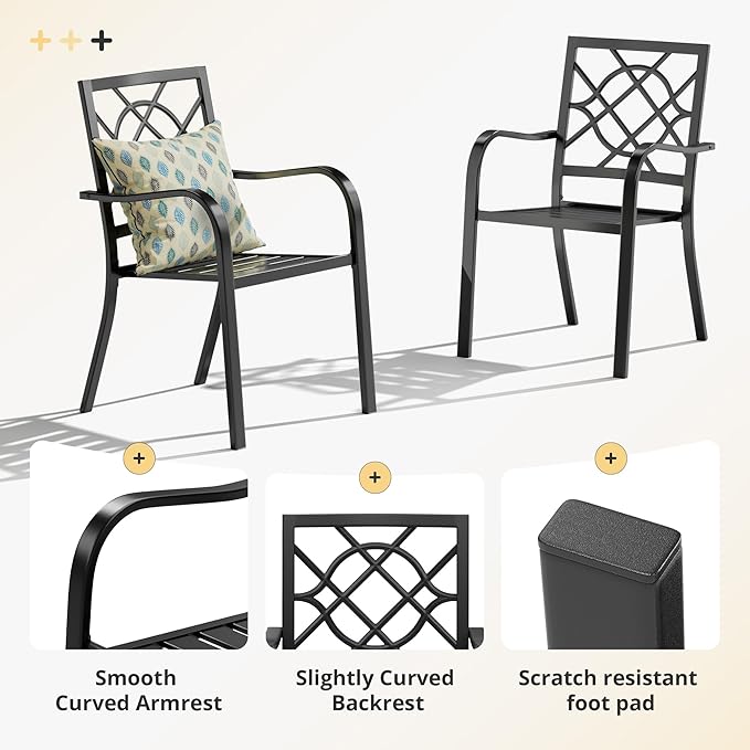 Outdoor Patio Chairs Set of 4, 300 lbs Patio Bistro Chairs, Stackable Wrought Iron Chairs with Armrest for Garden, Backyard, Balcony