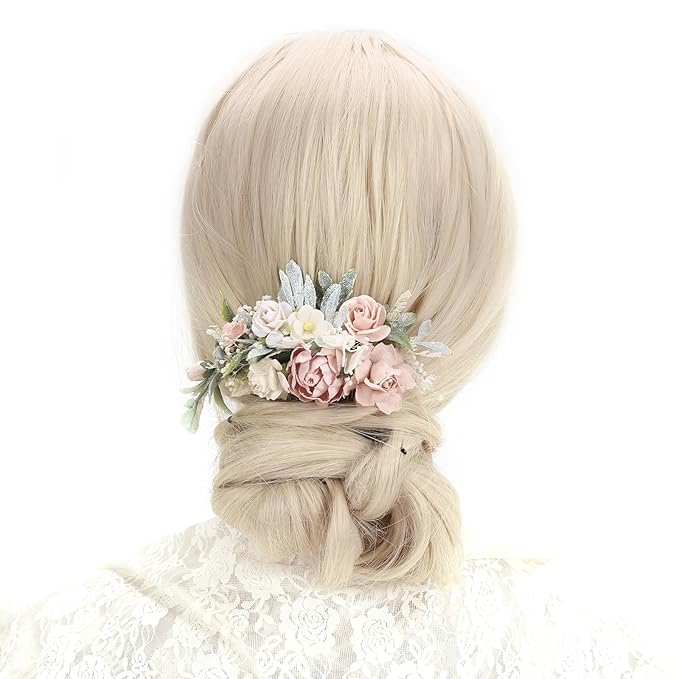 Blush Pink Floral Hair Comb with Baby's Breath Dried Flower Bridesmaids Hair Clips Garden Wedding Hair piece Photo Prop