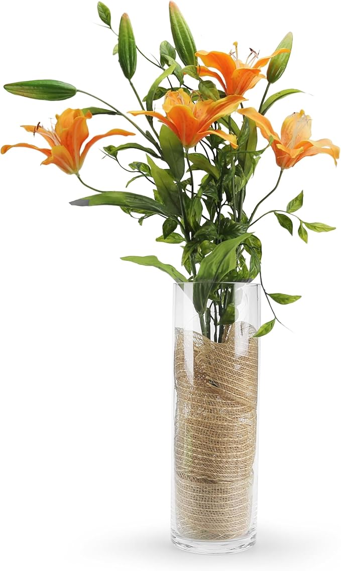 WGVI Quality Thick Weighted Clear Cylinder Glass Vases, 4" W x 12" H, Flower Arrangement Floating Candle Holders Wedding Centerpieces Terrarium Planter Floral Countertop Storage Container, 1 Piece