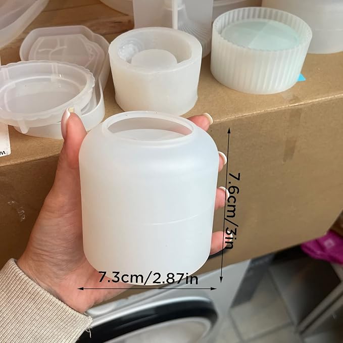 Storage Box with Lids Candle Jar Molds Set, Creative Silicone Candle Vessels Pot Molds, Concrete Round Stripe with Cover Bottle Making Moulds for Storage Candle Holder (D)