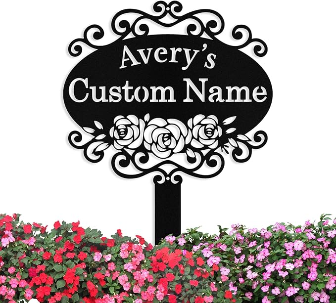 Custom Metal Garden Sign with Stake, Personalized Garden Signs for Outside, Customized Garden Name Signs for Yard Lawn Outdoor Decor Gardening Gifts for Moms Grandmas Gardeners