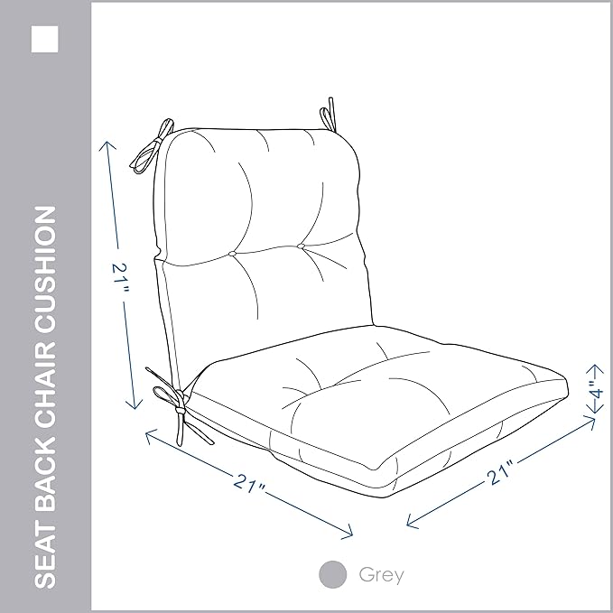 Outdoor Indoor Seat/Back Chair Tufted Cushion,All-Weather Patio Chair Cushion with Ties,for Patio Furniture,Grey