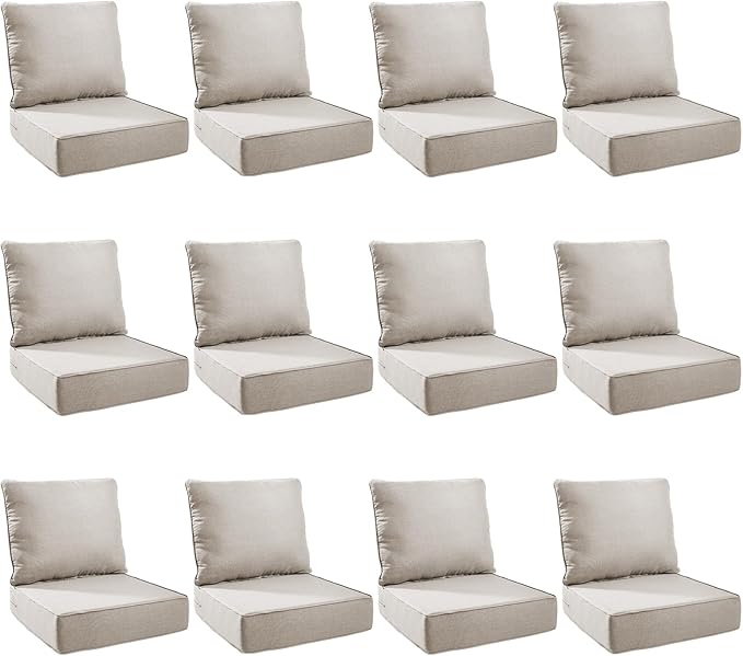 Outdoor Cushion Set for Furniture Patio Furniture, UV Resistant, Water Resistant - 6 Inch Thick Foam Garden Cushions – 22x24 Inch Patio Seat Covers for Chair/Sofa/Couch | Beige | 12-Pack |