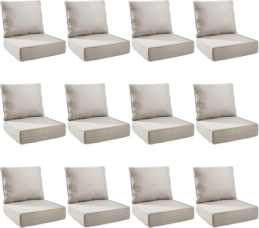 Outdoor Cushion Set for Furniture Patio Furniture, UV Resistant, Water Resistant - 6 Inch Thick Foam Garden Cushions – 22x24 Inch Patio Seat Covers for Chair/Sofa/Couch | Beige | 12-Pack |