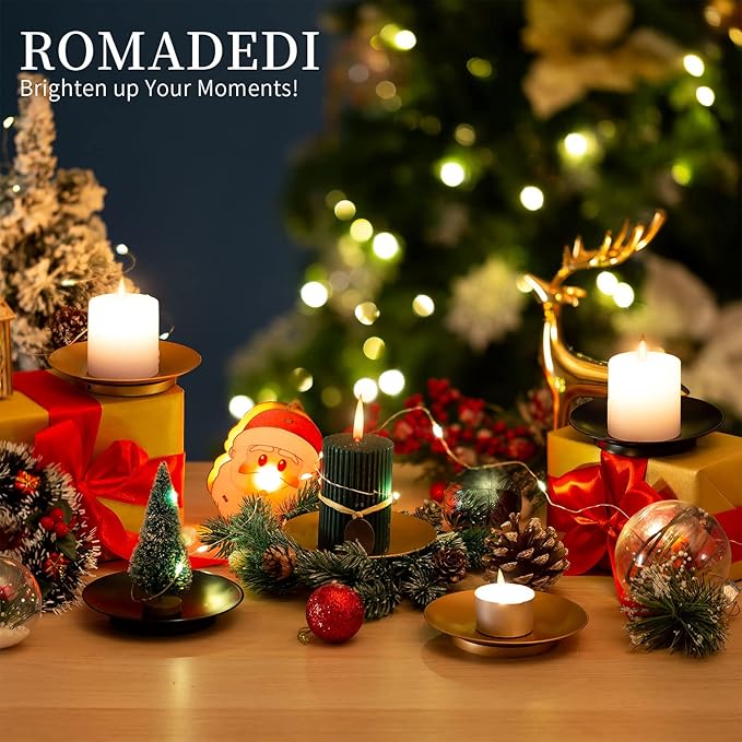 Romadedi Iron Plate Candle Holder, Black Candle Holders for Pillar Candles, Set of 12 Small Candle Tray, Pillar Candle Holder Plate Metal Candle Stand for Coffee Table Decor, Wedding, Home Decor