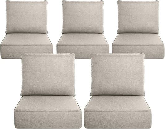 Belord Luxury 6" Thick Outdoor Cushion 5 Set - 22 x24 Inch 28D Sponge Filling Fade-Resistant Chair Cushion, Spill Proof Removable Patio Furniture Replacement Cushion for Sofa Bench Swing - Beige