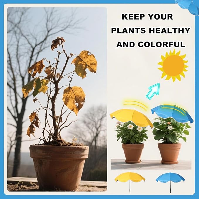 2pcs Adjustable Plant Umbrellas, Waterproof Garden Parasols with Metal Poles & H-Shaped Stakes Outdoor Sun Shade Cover for Potted Plants Flowers Vegetables