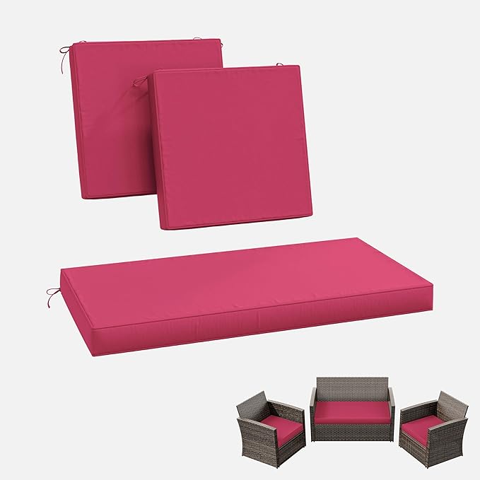 3 Pack Outdoor Replacement Cushions,36L x 18W x 3H,18L x 18W x 3H inch, High-Elastic Replacement Sponge for 4-Seater Water-Resistant Patio/Sofa with Removable Covers (Pink)