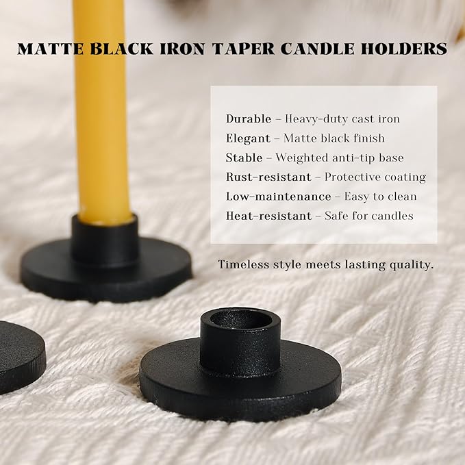 12 PCS Black Iron Thin Taper Candle Holders for 1/2 Inch Candles – Small, Skinny, Mini Tapered Candle Holders for Chime, Spell, Church Candles