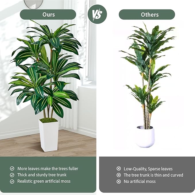 Artificial Dracaena Plant 5FT - Fake Tree with Tall Planter and Fairy Lights, Artificial Trees Faux Yucca Plants Indoor, Fake Plants for Home Office Living Room Decor Christmas