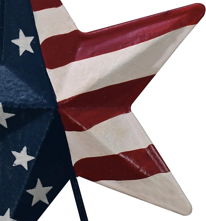 6set 12"H Metal American Star Barn Yard Sign, Patriotic Metal US Flag Star Barn Garden Stake for Planter Pot Walkway Pathway 4th of July Decor Memorial Day Outdoor Lawn Decorations