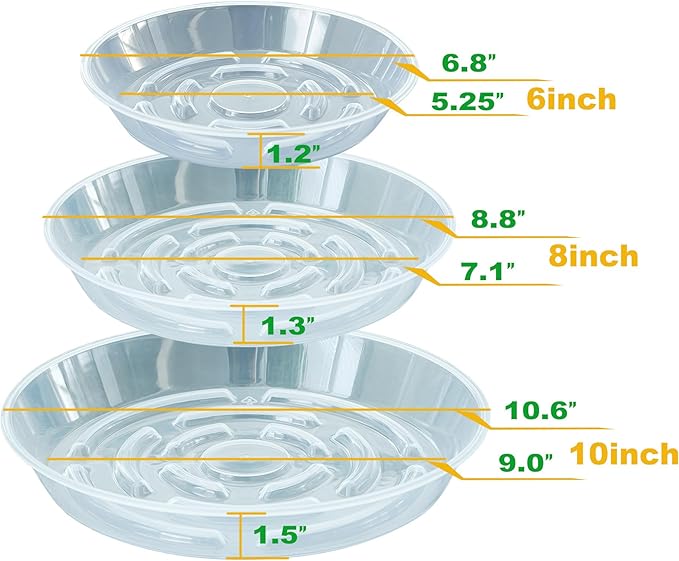 10 Packs Plant Saucer Pot Tray, 6 8 10 inch Clear Flower Planter Saucers and Drip Trays, Plastic Flower Planter Saucers for Indoors Outdoors, Heavy Durable Plant Plate Water Catcher