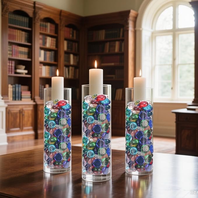 FUTUREPLUSX 5 Lb Flat Glass Beads, 500 PCS Assorted Colors Flat Gems for Aquarium Pebbles Vase Filler DIY Craft Table Scatter Decor