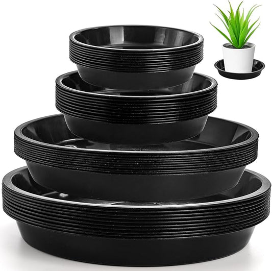 yarlung 40 Pack Plant Saucers, Black Plastic Drip Trays for Flower Pots, Round 4/5/8/9 Inch Plant Drainage Tray for Potted Plants, Indoor Outdoor Garden, 4 Sizes