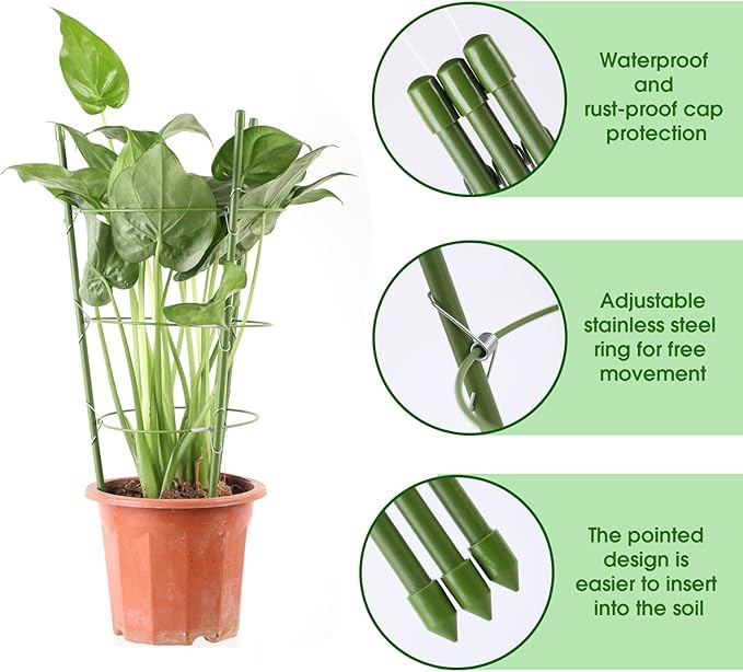 4 Pack Tomato Cage, 24 inches Plant Support Cages for Garden, Upgrade Garden Plant Stakes with Adjustable Rings, Plants Trellis for Tomato, Flower, Climbing Plants, with Twist Tie