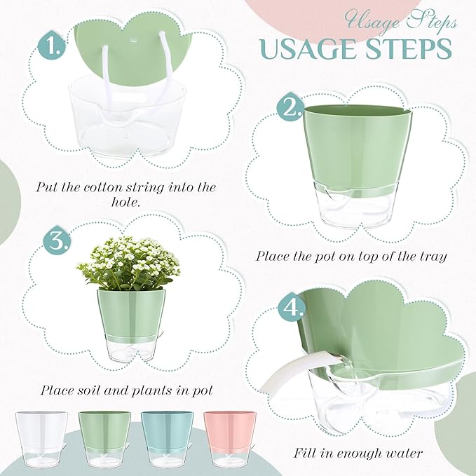 6 Pack 6 Inch Self Watering Plant Pot African Violet Pot Self Watering Planters Indoor Outdoor Flower Pots Planters with Visual Reservoir and Drainage Hole, Bright Colors