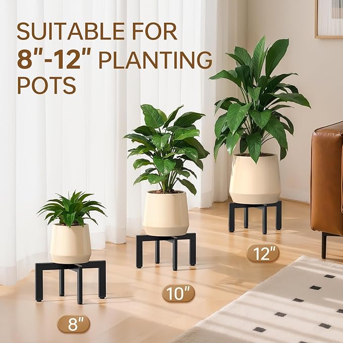 Adjustable Plant Stand Indoor Outdoor,Metal Modern Plant Stands, Plant Stand with Adjustable Feet,Low Short Plant Stands,Fit 8-12 inch Pots,Black (Pot & Plant Not Included)