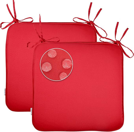 GUEGLSA Outdoor Indoor Waterproof Seat Cushions,16x16 Inches Patio Chair Cushion with Ties,Machine Washable Seat Pad for Home Garden Kitchen Dining Office Chair,Set of 2, Red