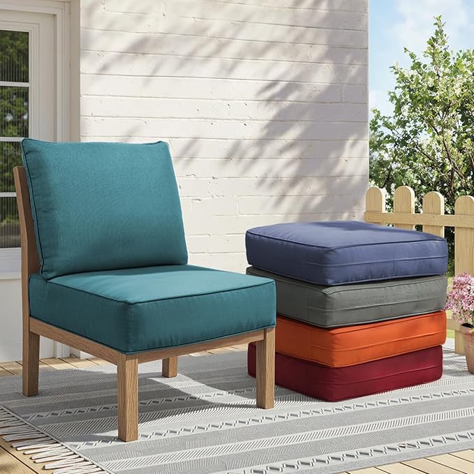 Outdoor Cushion Set for Furniture Patio Furniture, UV Resistant, Water Resistant - 6 Inch Thick Foam Garden Cushions – 22x24 Inch Patio Seat Covers for Chair/Sofa/Couch | Peacock Green | 8-Pack |