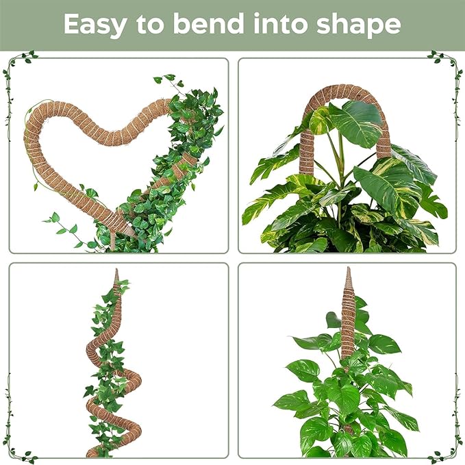 K-Brands 48'' Bendable Moss Pole Monstera Plant Support - Coconut Palm Fiber - Brown - Rectangular - Climbing Plant Support Structure