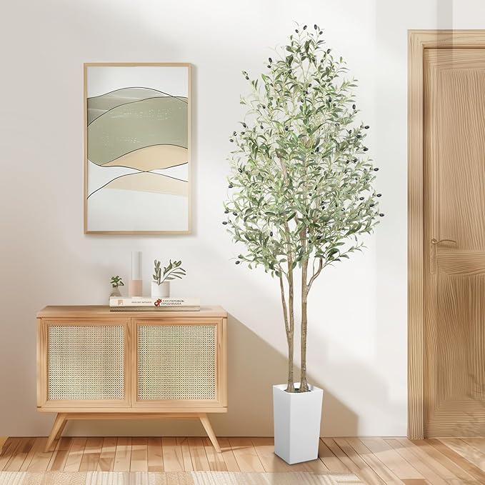 Alupssuc 7FT Artificial Olive Tree, Fake Olive Tree with Lifelike Leaves and Fruits, Faux Tall Plant Indoor Outdoor for Home Living Room Bedroom Balcony Corner Office Garden Decor, 210cm