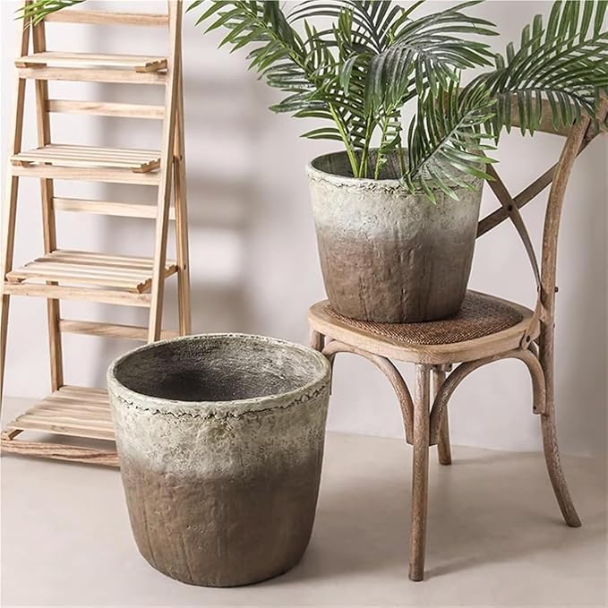 Vintage Plant Pot Flower Pots with Drainage Holes Creative Large Floor Planters Garden Decor(Large)