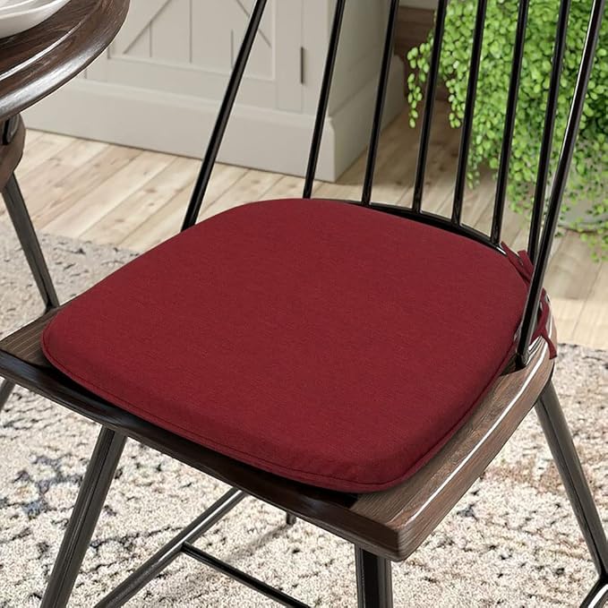 Magpie Fabrics Outdoor/Indoor 17"x16"x2" Chair Cushions with Ties Set of 4, Waterproof All Weather U-Shape Seat Pads Decoration for Patio Garden Furniture Home Office (Dark Red)