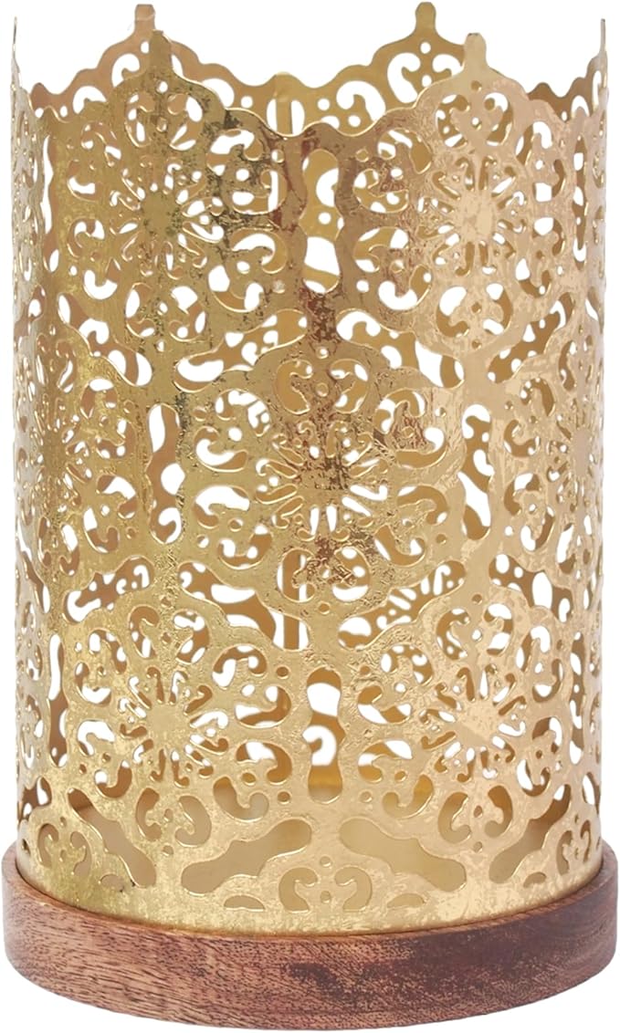 Hosley Metal Diamond Cut Design Candle Holder 7.5 Inch High, Gold Perfect for Home Decor, Lighting, Wedding, Parties, Gifting