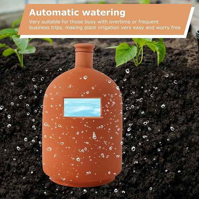 2pcs 10×6×6inch Plant Watering Globes Ollas Terra Cotta Watering Pots 110 oz Terracotta Watering Spikes Self Watering Planter Watering Pot with Lid for Outdoor & Indoor Plants