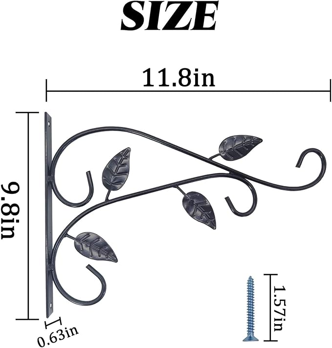 RONYOUNG 4PCS Hanging Plant Bracket 12in Metal Wrought Iron Planter Hooks Wall Mounted Decorative Hanger Hook for Hanging Indoor Outdoor Planter Flower Pot Bird Feeder Wind Chime Lanterns