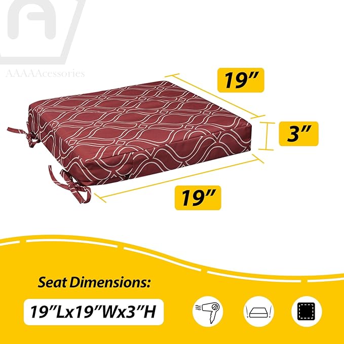 AAAAAcessories Outdoor Seat Cushions for Chairs, Waterproof, Fade-Resistant, 19" x 19" x 3", Patio Furniture Replacement Cushions, Set of 2, Clay Red Vine Trellis