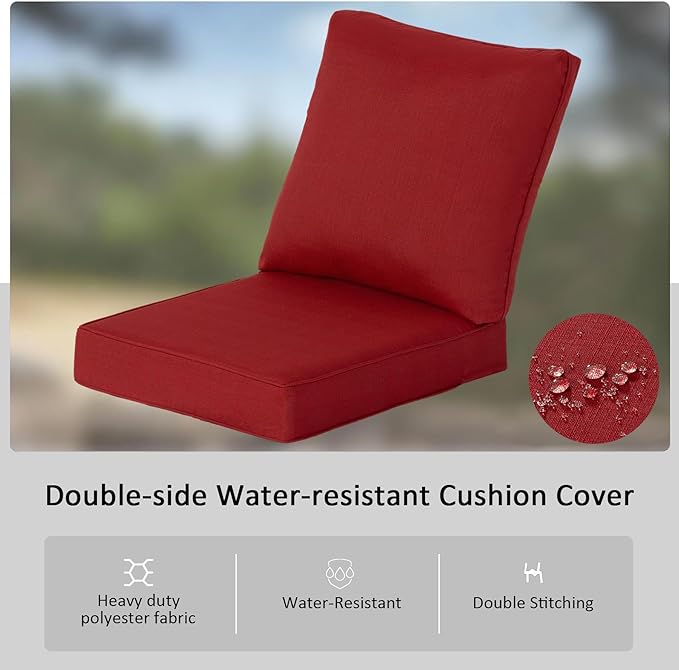 23.5"x25" Outdoor Deep Seat Patio Cushions Set of 2, Deep Seat Bottom Resilient Foam Filling Water-Resistant Stain-Resistant UV Resistant Weather Resistant with YKK Zippers,Chill