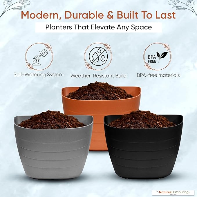 12 Inch Self-Watering Wall Planter for Indoor & Outdoor Use – Vertical Hanging Planter, BPA-Free, UV-Resistant – Perfect for Flowers, Herbs & Vegetables (Terracotta, with Plug)