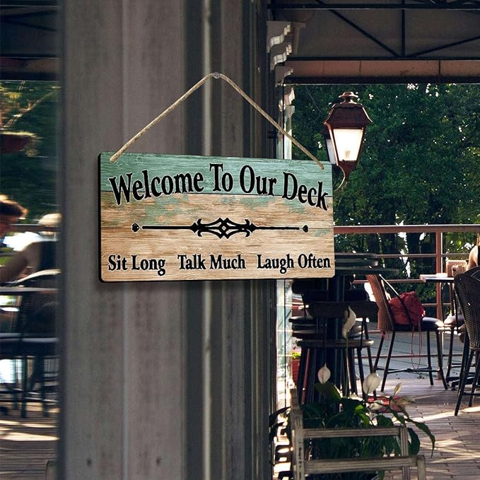 Outdoor Deck Decor Signs For Outside Welcome To Our Deck Sign Backyard Signs Pool Accessories Decorations Wood Sign 6x12 Inches