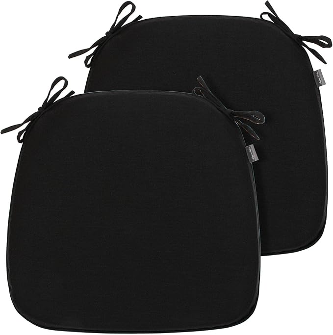 Magpie Fabrics Outdoor/Indoor 17"x16"x2" Chair Cushions with Ties Set of 2, Waterproof All Weather U-Shape Seat Pads Decoration for Patio Garden Furniture Home Office (Black)