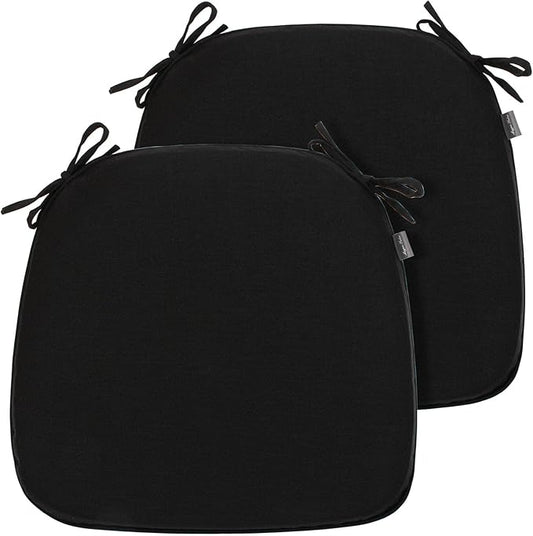 Magpie Fabrics Outdoor/Indoor 17"x16"x2" Chair Cushions with Ties Set of 2, Waterproof All Weather U-Shape Seat Pads Decoration for Patio Garden Furniture Home Office (Black)
