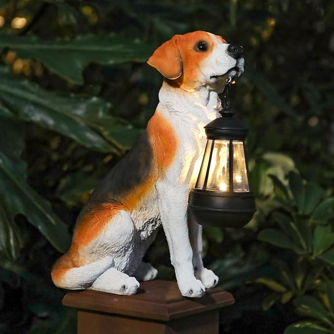 Garden Dog Statues Outdoor Decor, Solar Lights Outdoor Beagle Dog Statue Garden Decorations Solar Dog Ornaments for Patio, Lawn, Yard Art Decoration,Valentines Day Gifts, Housewarming Garden Gift