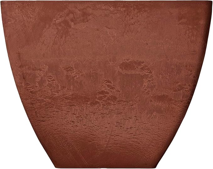 PSW Pot Collection 16x13 inch Plastic/Stone/Wood Composite Square Planter – No Drainage Hole (Drillable), Modern Indoor/Outer Pot for Flowers, Foliage, Succulents, Fairy Gardens, Terra Cotta Color