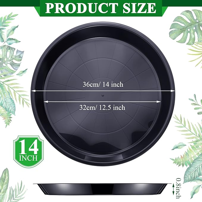 Sawysine 30 Pack Plastic Plant Saucer Round Drip Trays Black Flower Pot Saucers Thick Plant Dish Sturdy Water Tray Heavy Drainage Potted Container for Indoor Outdoor Garden (14 Inches)