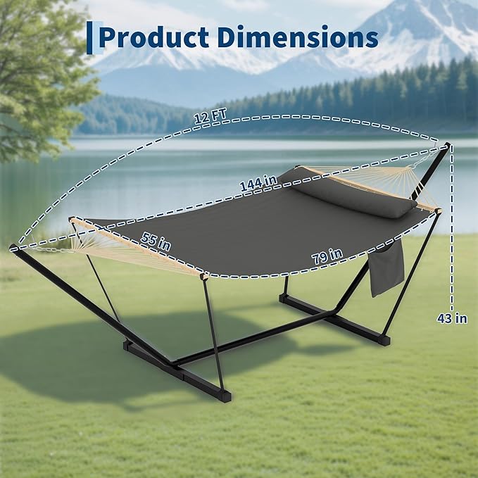 GarveeLife Outdoor Double Hammock with Heavy Duty Adjustable Steel Stand, Portable 2 Person Hammock for Patio Garden Beach Backyard