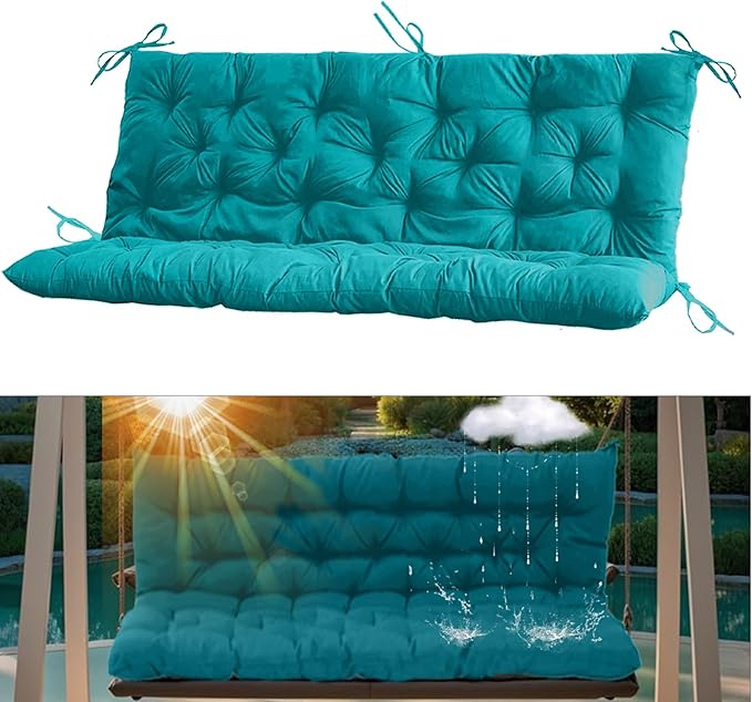 2-3 Seat Swing Replacement Cushion, Outdoor Bench Cushions with Backrest Thicken 4", Patio Furniture Garden Porch Loveseat Glider Pad Anti-Fading Waterproof (Lake Blue, 40x60in)