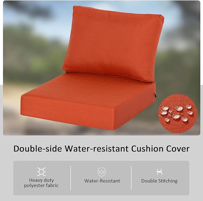23.5"x27" Outdoor Deep Seat Patio Cushions Set of 2, Deep Seat Bottom Resilient Foam Filling Water-Resistant Stain-Resistant UV Resistant Weather Resistant with YKK Zippers, Quarry Red
