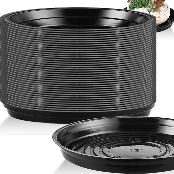 20 Pack 12 Inch Black Plastic Plant Saucers for Indoor Outdoor, Large Plant Pot Saucers with Water Catcher Tray