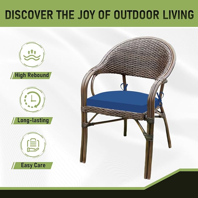 Basic Beyond Outdoor Chair Cushions Set of 4, Outdoor Cushions for Patio Furniture, Water Resistant Patio Chair Cushions with 2 Ties, 17x16x2, Royal Blue