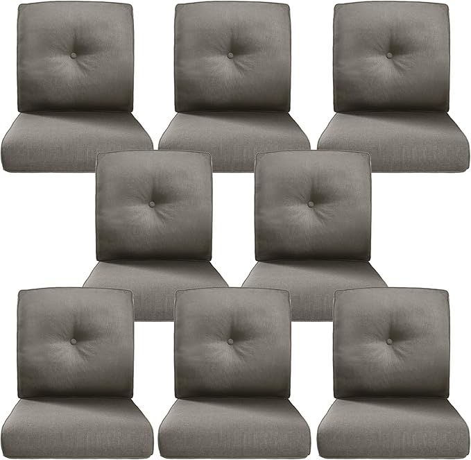 Belord Luxury 4" Thick Outdoor Cushion 8 Set - 22 x24 Inch 28D Sponge Filling Fade-Resistant Chair Cushion, Spill Proof Removable Patio Furniture Replacement Cushions for Sofa Bench Swing - Grey