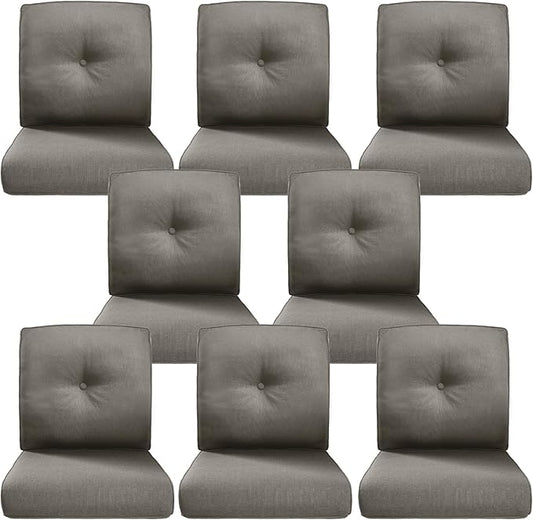 Belord Luxury 4" Thick Outdoor Cushion 8 Set - 22 x24 Inch 28D Sponge Filling Fade-Resistant Chair Cushion, Spill Proof Removable Patio Furniture Replacement Cushions for Sofa Bench Swing - Grey